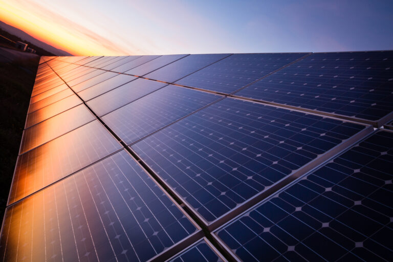 Solar panels in the sunset
